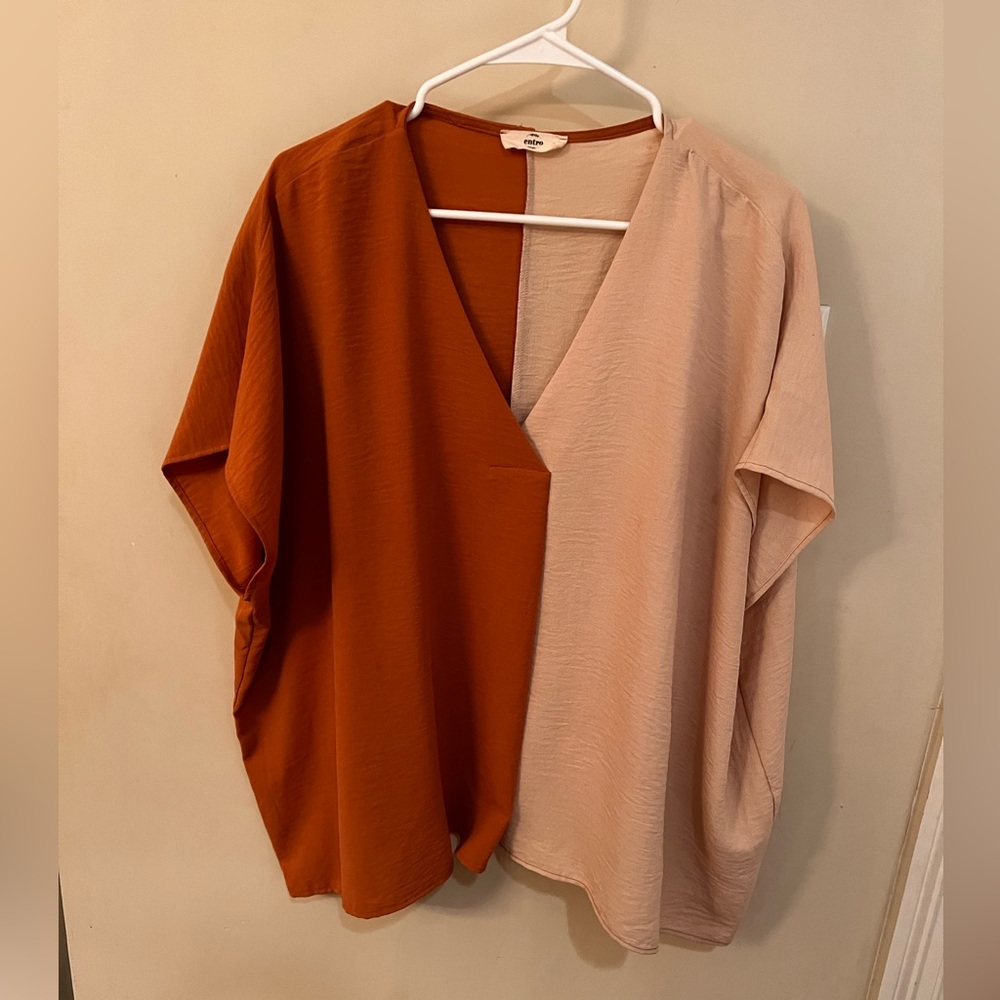 Large oversized color block top. Copper and cream.